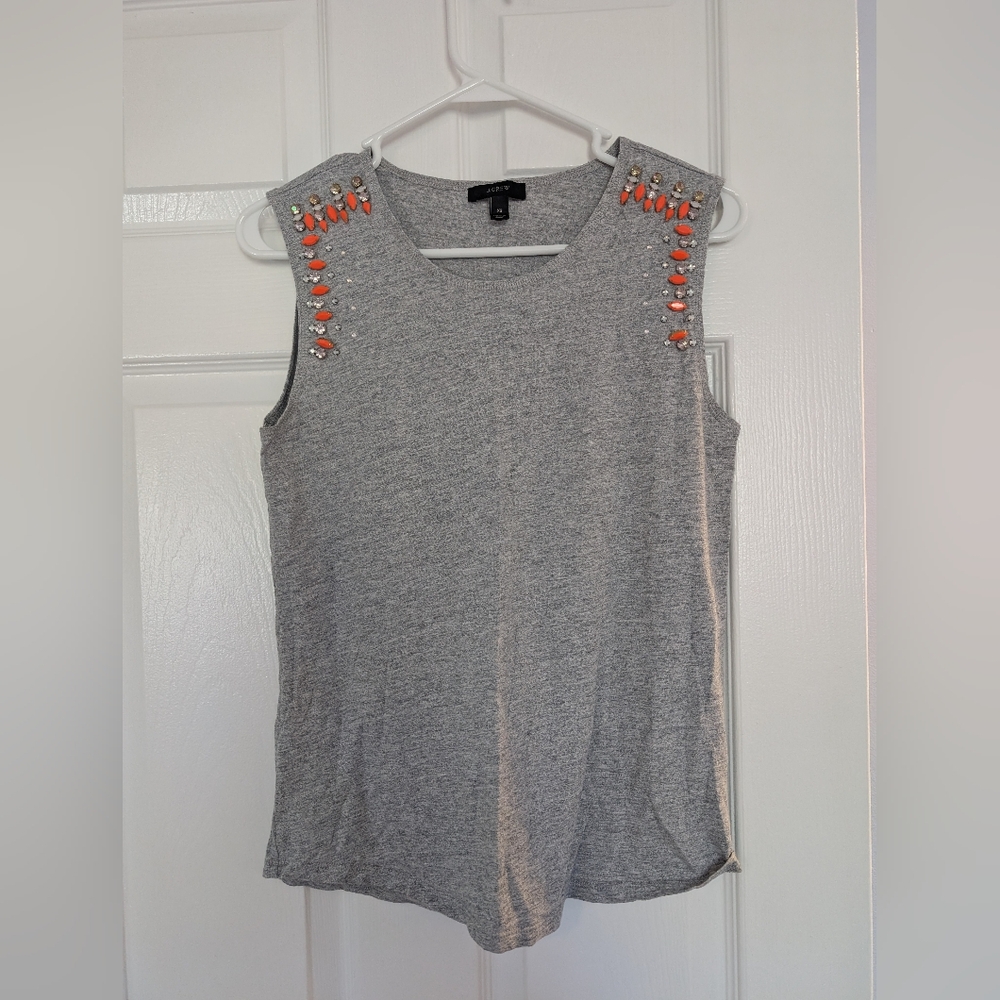 JCREW Women's Gem Embellished Gray Sleeveless Cotton Top Size XS